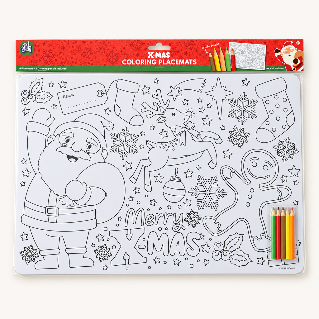 Kerst kleurplacemats – set van 4 met kleurpotloden
