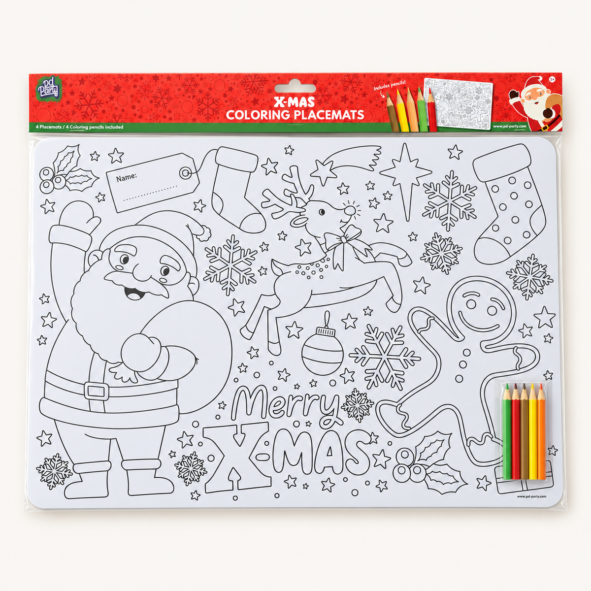 Kerst kleurplacemats – set van 4 met kleurpotloden